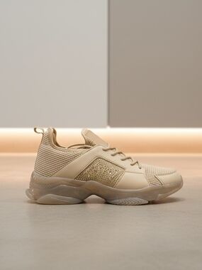 Khaki Women's Chunky Sneaker With Rhinestone Bling